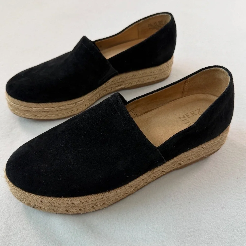Naturalizer Black Suede Espadrille Platform Loafers‎ Boho Minimalist Shoes 9.5M